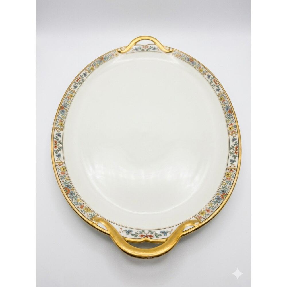 Antique GDA Chas Field Haviland Limoges 16.5" Large Turkey Platter Floral Gold